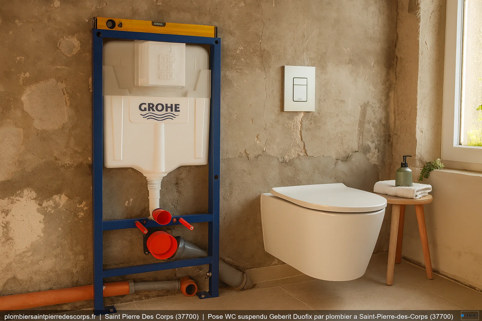 Pose WC suspendu Geberit Duofix par plombier a Saint-Pierre-des-Corps (37700)